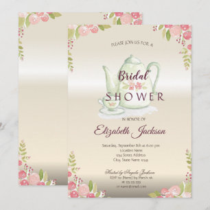 Elegant Flowers Teapot Bridal Shower Invitation
