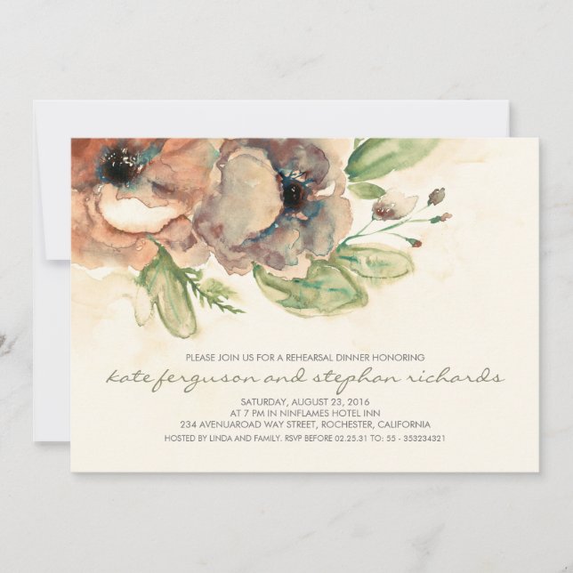 Elegant Flowers Vintage Rehearsal Dinner Invitation (Front)