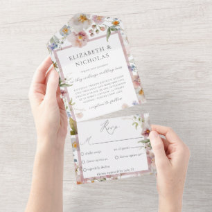 Elegant Flowers Wedding All In One Invitation