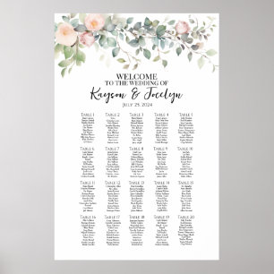 Elegant flowers wedding seating chart 20 tables