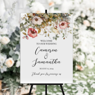 Elegant flowers wedding welcome sign