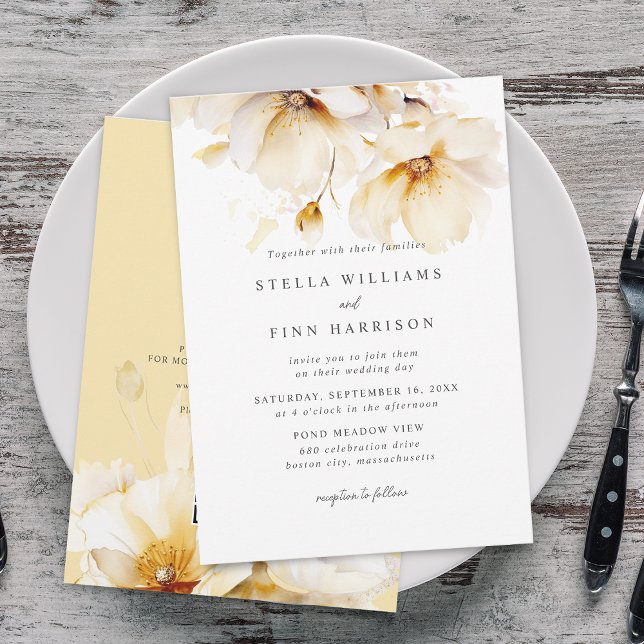 Elegant Flowers White Yellow Gold QR Code Wedding Invitation (Elegant Flowers White Yellow Gold QR Code Wedding Invitation)