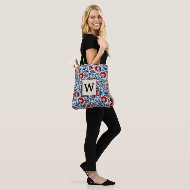 Elegant Flowers with Monogram Bridesmaid Initial Tote Bag (On Model)