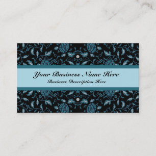 Elegant Flowery Black and Teal Damask Business Card