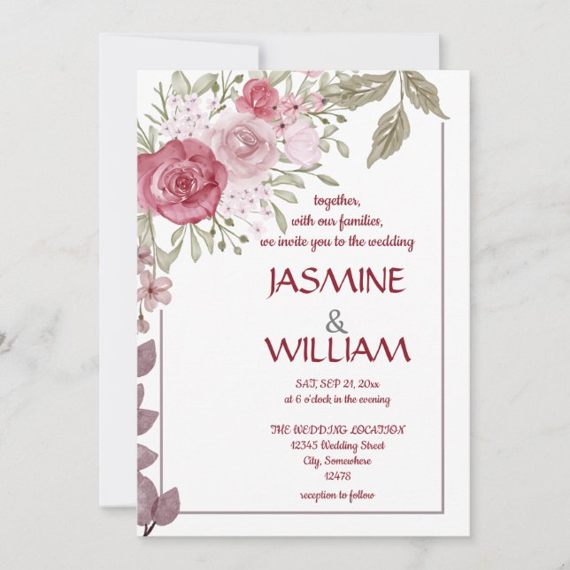 Elegant flowery bouquet of pink, purple, beige  invitation (Front)