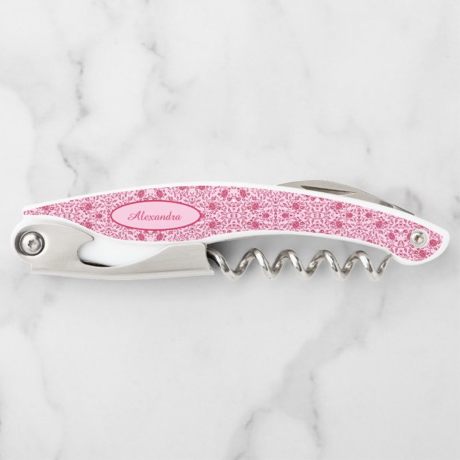 Elegant Flowery Pink and Red Damask Corkscrew (Front)