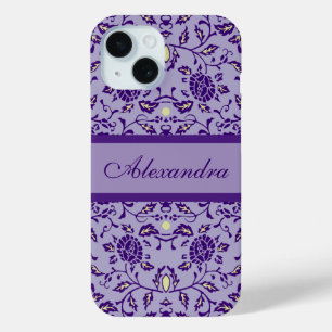 Elegant Flowery Purple Damask iPhone 15 Case