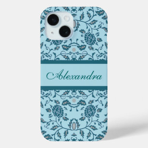Elegant Flowery Teal Damask iPhone 15 Case