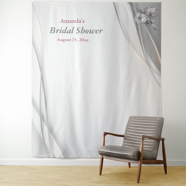 Elegant Flowing Bridal Shower Photo Booth Backdrop Tapestry (In Situ)