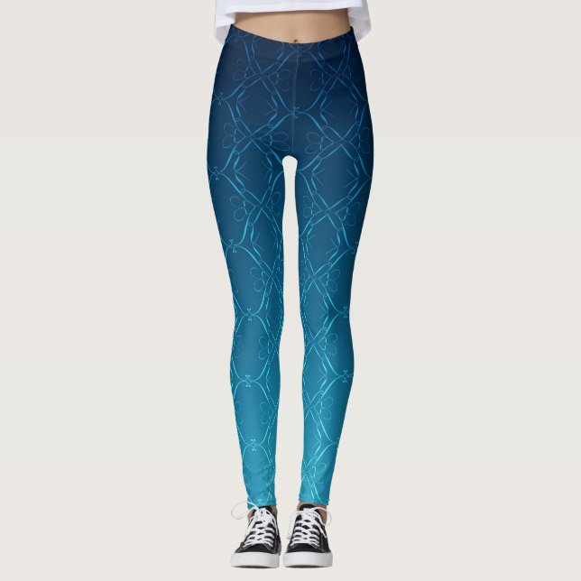 Elegant Flowing lines on Blue Ombre Leggings (Front)