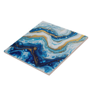 Elegant Fluid Art Decorative Tiles – Abstract Blue