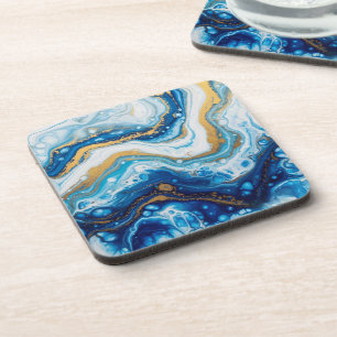 Elegant Fluid Art Decorative Tiles – Abstract Blue Coaster