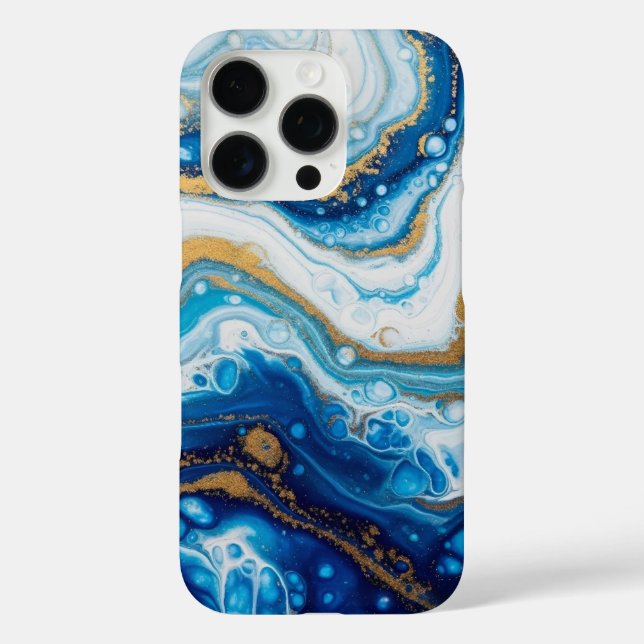  Elegant Fluid Art iPhone 16 Case – Abstract Blue  (Back)