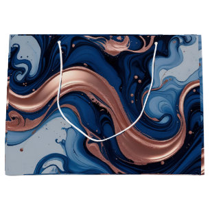 Elegant Fluid Art with Copper and Blue Swirls Large Gift Bag