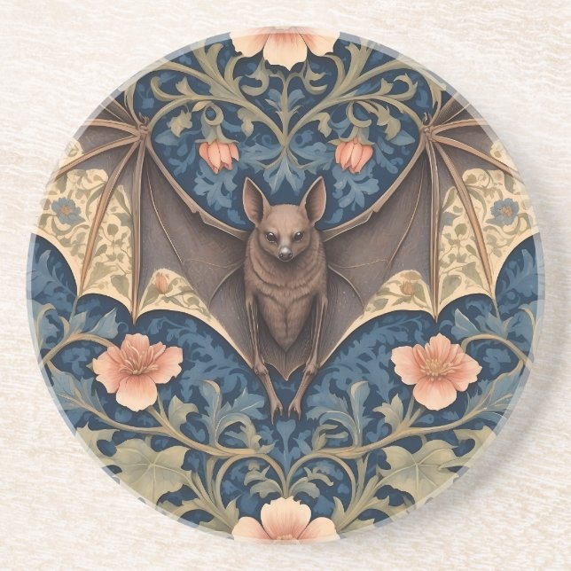 Elegant Flying Bat William Morris Inspired Floral Coaster (Front)