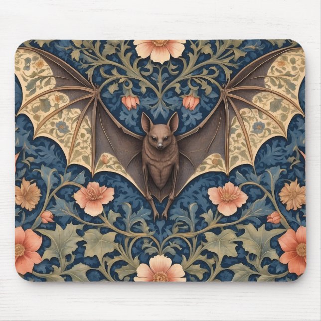 Elegant Flying Bat William Morris Inspired Floral Mouse Mat (Front)
