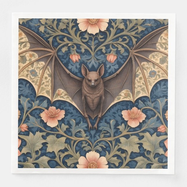 Elegant Flying Bat William Morris Inspired Floral Napkin (Front)