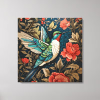 Elegant Flying Hummingbird William Morris Inspired