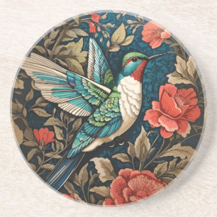 Elegant Flying Hummingbird William Morris Inspired Coaster