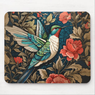 Elegant Flying Hummingbird William Morris Inspired Mouse Mat