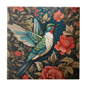 Elegant Flying Hummingbird William Morris Inspired Tile