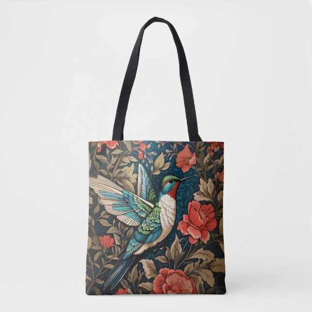 Elegant Flying Hummingbird William Morris Inspired Tote Bag (Front)