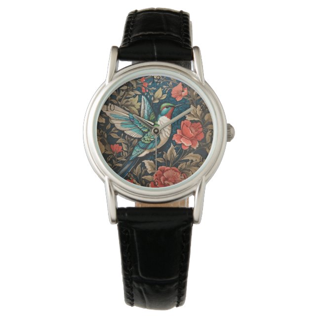 Elegant Flying Hummingbird William Morris Inspired Watch (Front)
