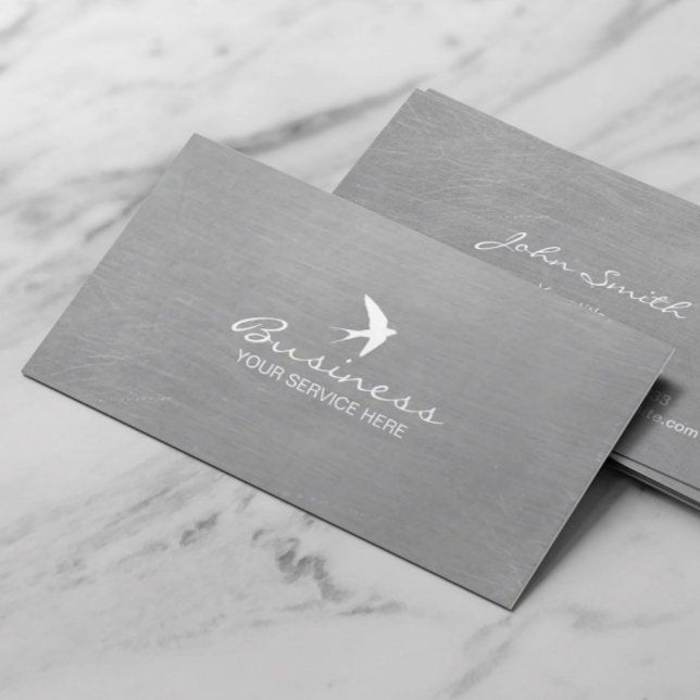 Elegant Flying Swallow Brushed Silver Business Card (Creator Uploaded)