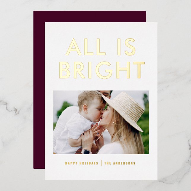 elegant foil 1 photo modern foil holiday card (Front/Back)