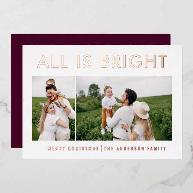 elegant foil 2 photo modern foil holiday card (Front/Back)