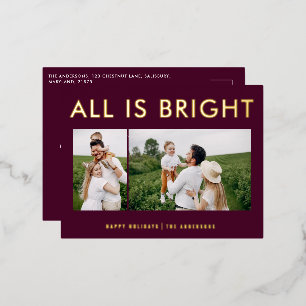 elegant foil 2 photo modern foil holiday postcard