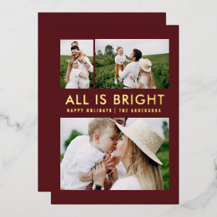 elegant foil 3 photo modern foil holiday card