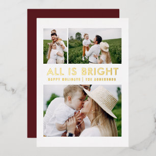 elegant foil 3 photo modern foil holiday card