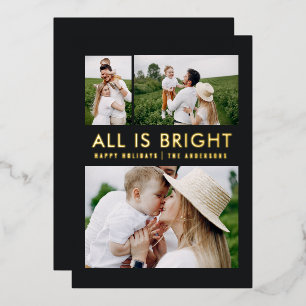 elegant foil 3 photo modern foil holiday card