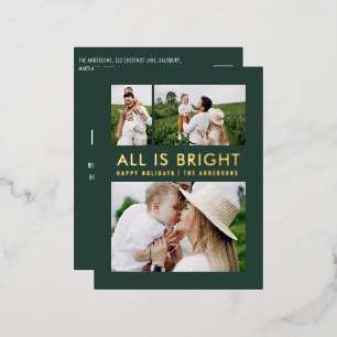 elegant foil 3 photo modern foil holiday postcard