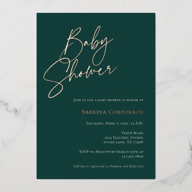 Elegant Foil Gender Neutral Baby Shower | Green (Front)
