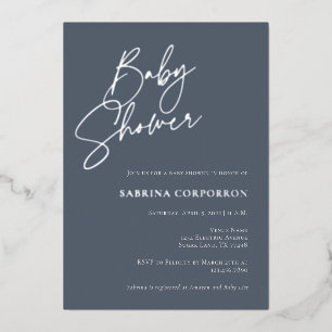 Elegant Foil Gender Neutral Shower   Dusty Blue