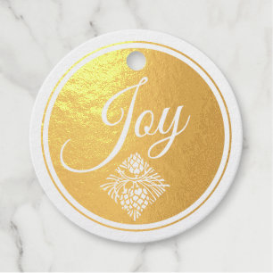 Elegant Foil "Joy with Pinecone" Christmas Holiday Favour Tags