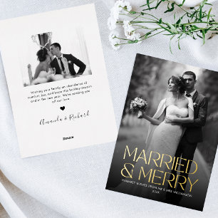 Elegant Foil Married and Merry Newlywed Photo Foil Holiday Card