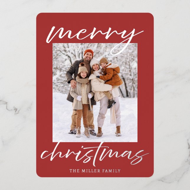 Elegant Foil Merry Christmas Photo Card (Front)