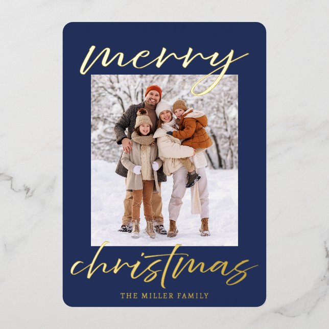 Elegant Foil Merry Christmas Photo Card (Front)
