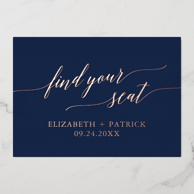 Elegant Foil Navy Hanging Seating Chart Header (Front)