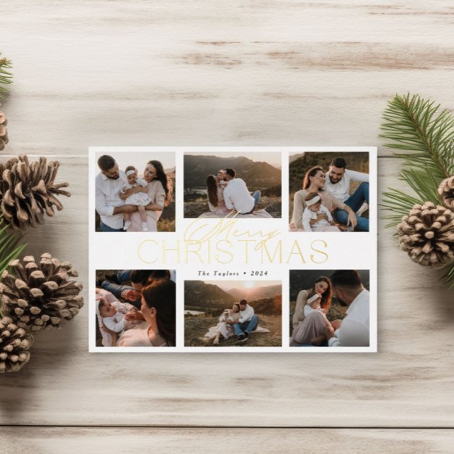 Elegant Foil-Pressed Christmas Card with Six-Photo (Creator Uploaded)