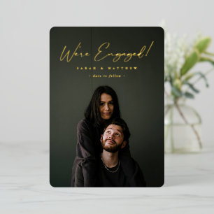 Elegant Foil Script Engagement Photo Announcement