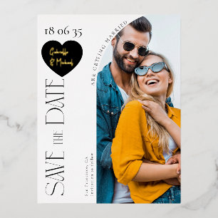 Elegant Foil Script Wedding Save The Date Holiday Postcard