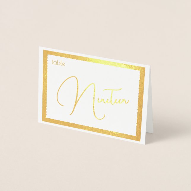 Elegant Foil Wedding Table Number Tent - NINETEEN (Front)