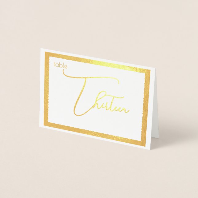 Elegant Foil Wedding Table Number Tent - THIRTEEN (Front)