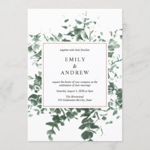 Elegant Foilage Greenery & Rose Gold Frame Wedding Invitation