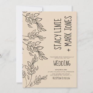 Elegant Foilage Hand Drawn Fancy Script Wedding Invitation