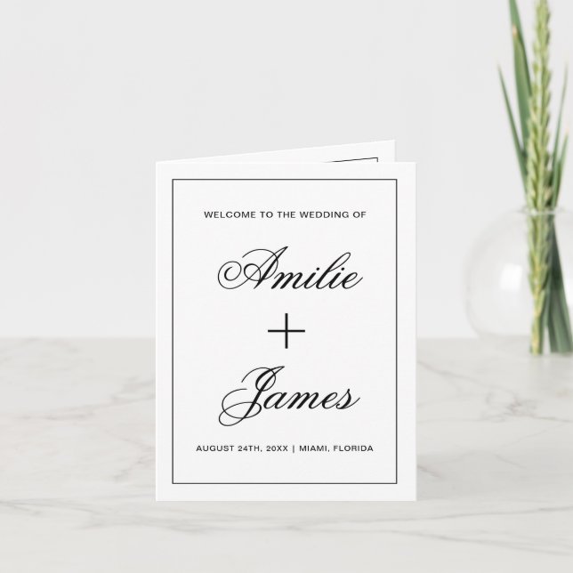 Elegant Foldable Wedding Party Program Timeline Card (Front)